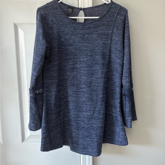 Stylish Navy Long Sleeve Top with Lace Accents - Picture 1 of 4